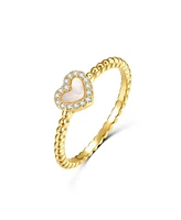 Rachel Glauber Ra 14k Yellow Gold Plated with Mother of Pearl & Cubic Zirconia Beaded Band Promise Stacking Ring