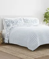 ienjoy Home All Season Piece Jacobean and Stripe Reversible Quilt Set