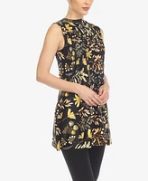 White Mark Women's Floral Sleeveless Tunic Top