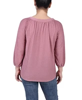 Ny Collection Petite 3/4 Sleeve Swiss Dot Henley Top