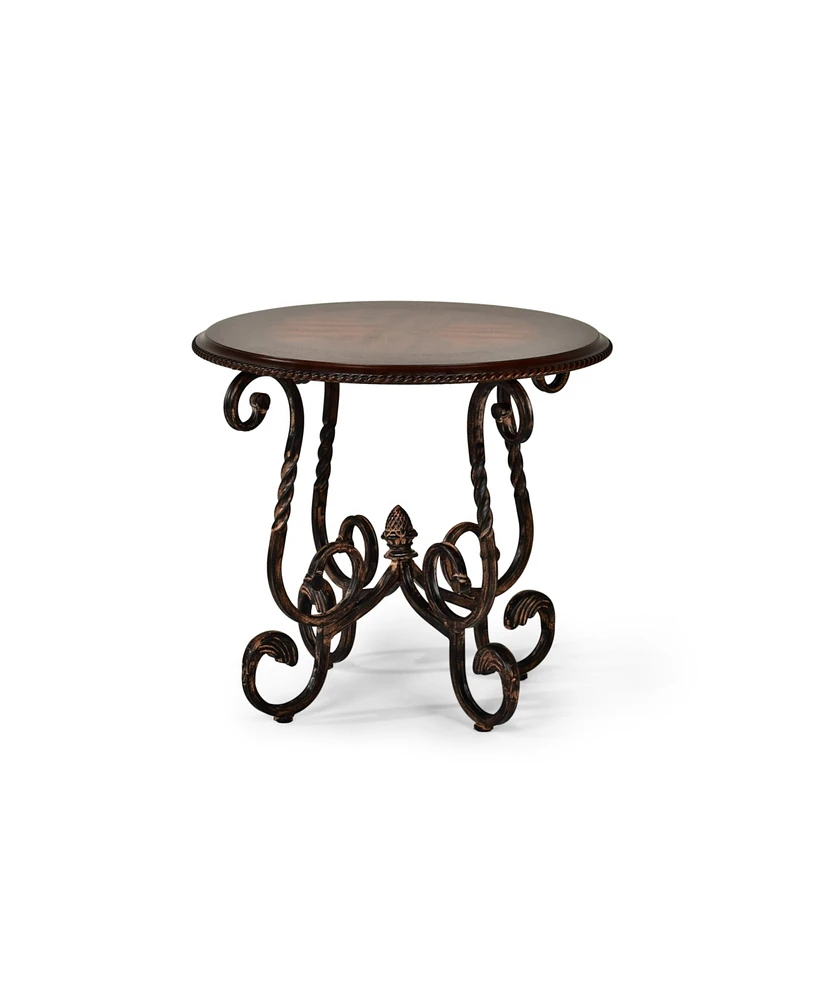 Steve Silver Crowley 26" Round Wood and Metal Tuscan Style End Table