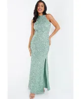 Women's Sequin High Neck Evening Dress