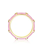 Rachel Glauber Ra 14k Yellow Gold Plated with Cubic Zirconia Pink Enamel Bamboo Kids/Young Adult Stacking Ring