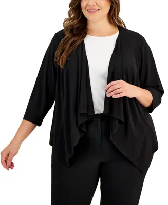 Connected Plus Open-Front 3/4-Sleeve Waterfall Shrug