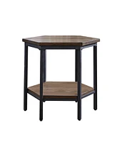 Steve Silver Ultimo 24" Hexagonal Wood and Iron End Table