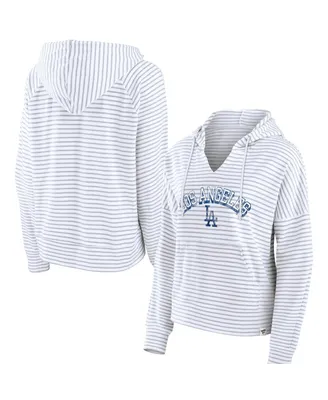 Women's Fanatics White Los Angeles Dodgers Striped Arch Pullover Hoodie