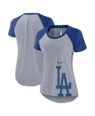Women's Nike Heather Gray Los Angeles Dodgers Summer Breeze Raglan Fashion T-shirt