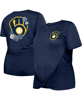 Women's New Era Navy Milwaukee Brewers Plus Size Two-Hit Front Knot T-shirt