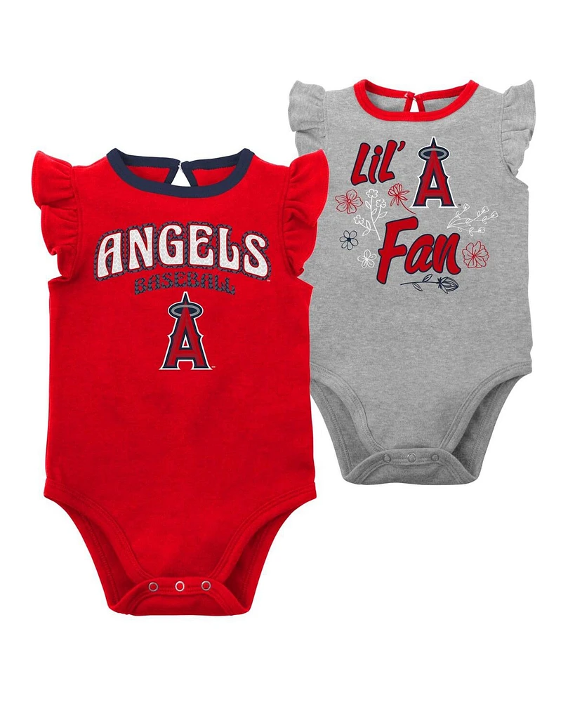 Newborn and Infant Boys Girls Red, Heather Gray Los Angeles Angels Little Fan Two-Pack Bodysuit Set