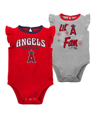 Newborn and Infant Boys Girls Red, Heather Gray Los Angeles Angels Little Fan Two-Pack Bodysuit Set