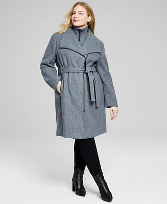 Calvin Klein Womens Plus Belted Asymmetric Wrap Coat, Created for Macys