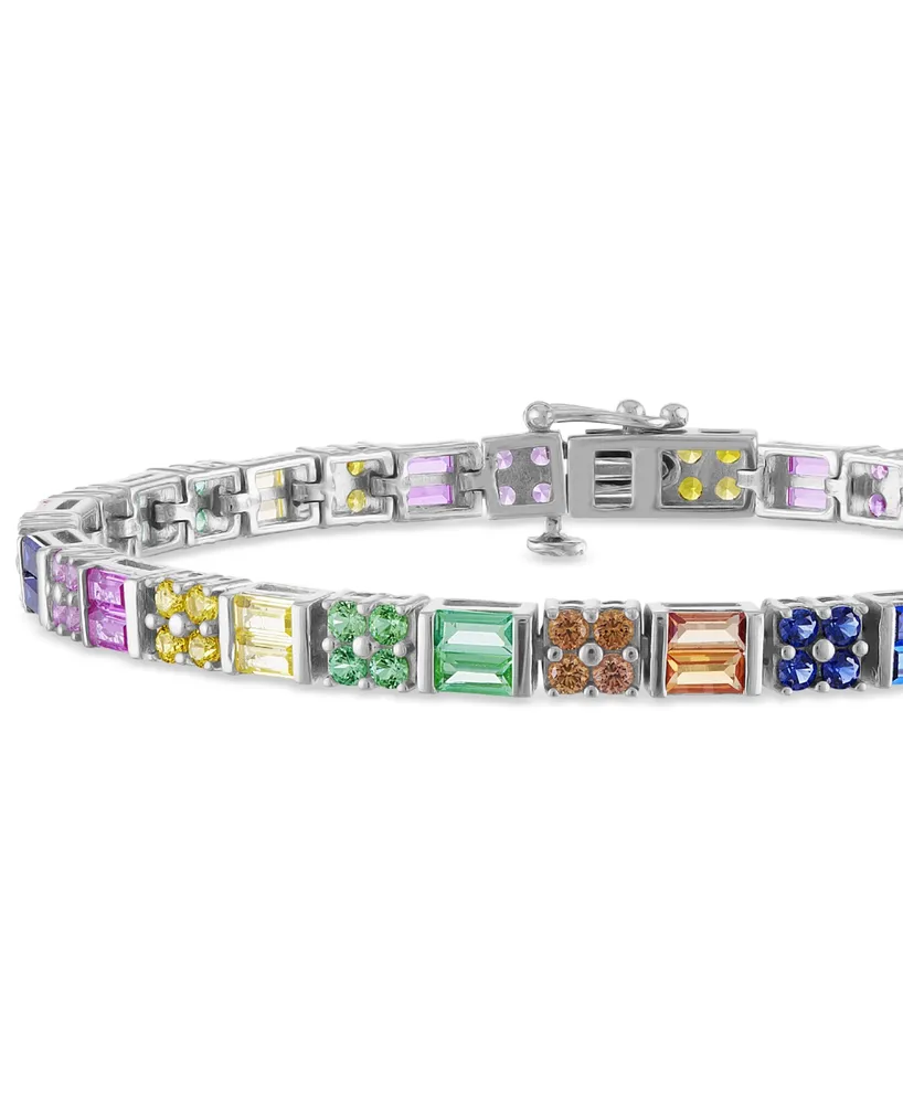 Multi-Sapphire Baguette & Round Link Bracelet (10-1/5 ct. t.w.) in Sterling Silver - Multi