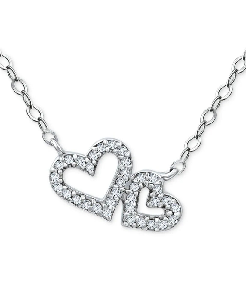 Giani Bernini Cubic Zirconia Double Heart Pendant Necklace, 16" + 2" extender, Created for Macy's