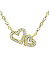 Giani Bernini Cubic Zirconia Double Heart Pendant Necklace, 16" + 2" extender, Created for Macy's