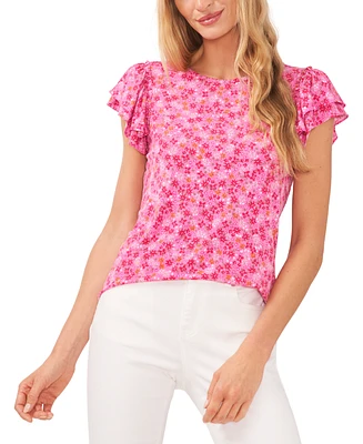 CeCe Women's Ruffle Sleeve Floral-Printed Knit Top