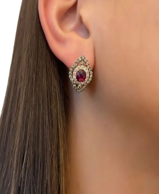 Le Vian Pomegranate Garnet (1-7/8 ct. t.w.) & Diamond (1-1/2 ct. t.w.)  Leverback Earrings in 14k Rose Gold