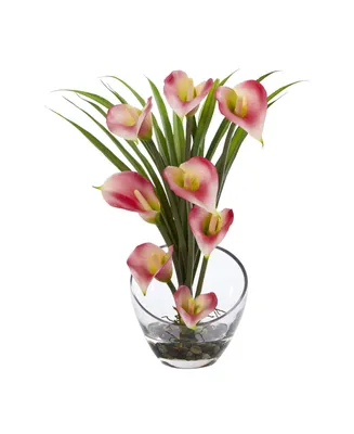 Nearly Natural 15.5" Calla Lily and Grass Artificial Arrangement Vase