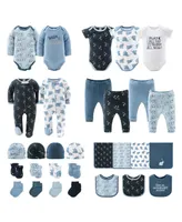 The Peanutshell Baby Boys Newborn Layette Gift Set for Baby Girls, Blue and White Elephant, 30 Essential Pieces