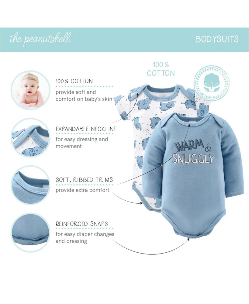 The Peanutshell Newborn Layette Gift Set for Baby Boys or Girls, Blue and White Elephant, 30 Essential Pieces,