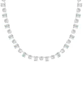 Macy's Cubic Zirconia Multi Shaped Tennis Necklace 18" in Fine Silver Plate