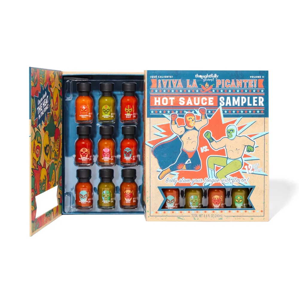 Thoughtfully Gourmet, Luchador Hot Sauce Book Gift Set, Set of 12