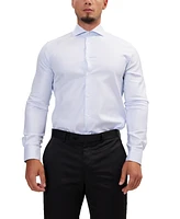 Ron Tomson Men's Modern Spread Collar Textured Fitted Shirt