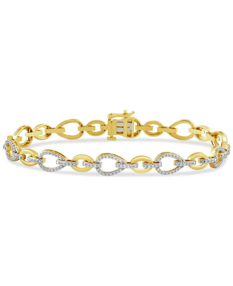 Diamond Open Pear Link Bracelet (1 ct. t.w.) in 14k Gold-Plated Sterling Silver - Gold