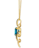 Le Vian Deep Sea Blue Topaz (3 ct. t.w.) & Diamond (1/3 ct. t.w.) Swirl Pendant Necklace in 14k Gold, 18" + 2" extender