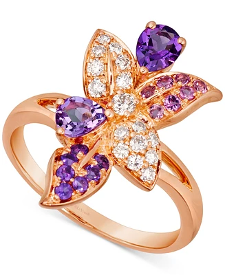 Le Vian Multi-Gemstone (5/8 ct. t.w.) & Nude Diamond (1/4 ct. t.w.) Flower Ring in 14k Rose Gold