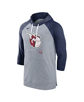 Men's Nike Heather Gray, Heather Navy Cleveland Guardians Baseball Raglan 3/4-Sleeve Pullover Hoodie
