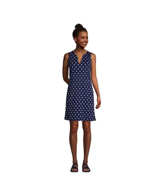 Lands' End Women's Long Cotton Jersey Sleeveless Swim Cover-up Dress Print