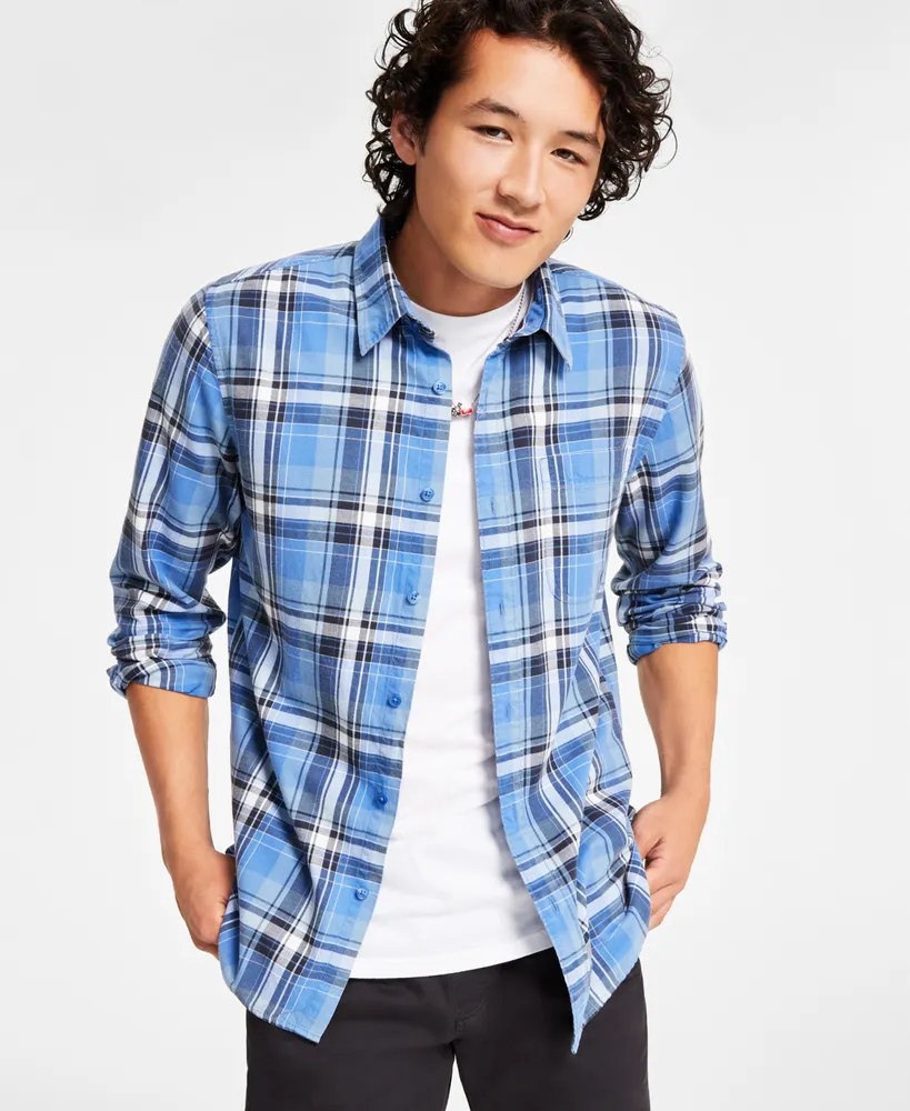 Sun + Stone Men's Diego Plaid Long-Sleeve Shirt, Created for Macy's