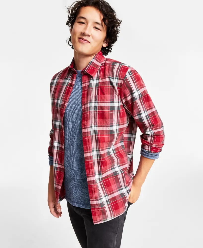 Sun + Stone Men's Diego Plaid Long-Sleeve Shirt, Created for Macy's