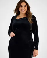 I.n.c. International Concepts Family Matching Plus Velvet Long-Sleeve Dress, Created for Macy's