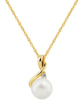 Cultured Freshwater Pearl (8mm) & Diamond (1/10 ct. t.w.) 18" Pendant Necklace in 10k Gold