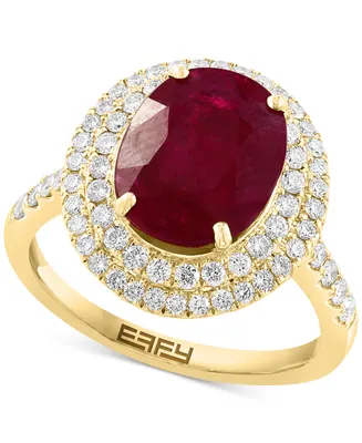 Effy Ruby (4 ct. t.w.) & Diamond (5/8 ct. t.w.) Oval Double Halo Ring in 14k Gold