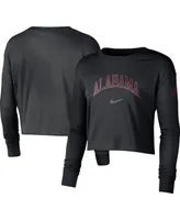 Women's Nike Black Alabama Crimson Tide 2-Hit Cropped Long Sleeve Logo T-shirt