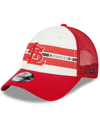 Men's New Era White, Red St. Louis Cardinals Team Stripe Trucker 9Forty Snapback Hat