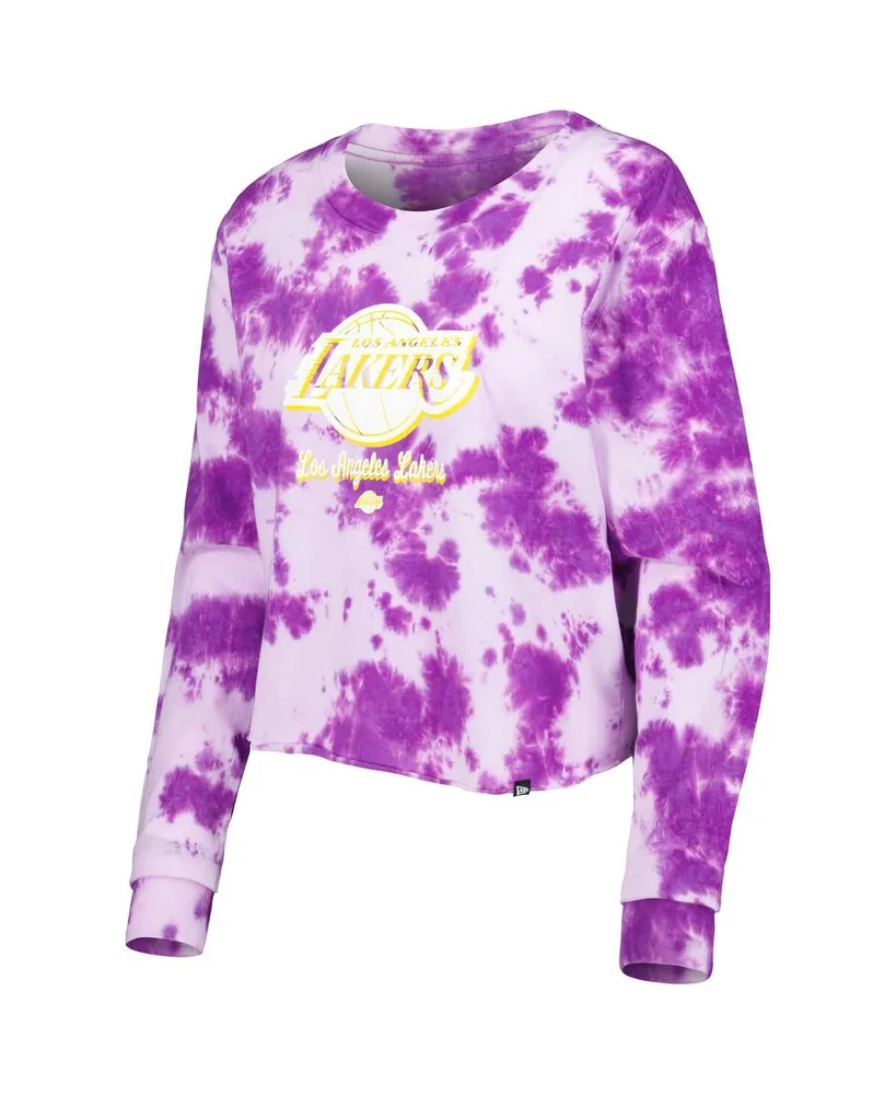 Women's New Era Purple Los Angeles Lakers Tie Dye Cropped Long Sleeve T-shirt