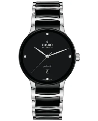 Rado Unisex Swiss Automatic Centrix Diamond (1/20 ct. t.w.) Black High-Tech Ceramic & Stainless Steel Bracelet Watch 39mm