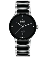 Rado Unisex Swiss Automatic Centrix Diamond (1/20 ct. t.w.) Black High-Tech Ceramic & Stainless Steel Bracelet Watch 39mm