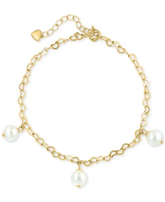 Effy Freshwater Pearl (7mm) Dangle Heart Link Chain Bracelet in 14k Gold-Plated Sterling Silver
