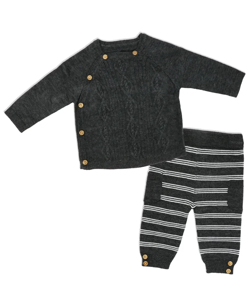 Bonjour Bebe Baby Boys Knit Side Button Sweater and Pants, 2 Piece Set