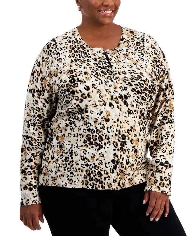 Karen Scott Plus Animal-Print Cardigan, Created for Macy's