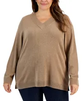 Karen Scott Plus Size Ribbed-v-Neck Sweater, Created for Macy's