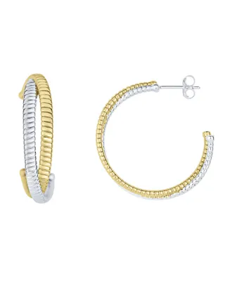 And Now This Silver Plated And 18K Gold Plated Textured Hoop Earring