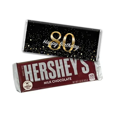 36ct 80th Birthday Candy Party Favors Wrapped Hershey's Chocolate Bars by Just Candy (36 Pack) - Candy Included - Assorted pre
