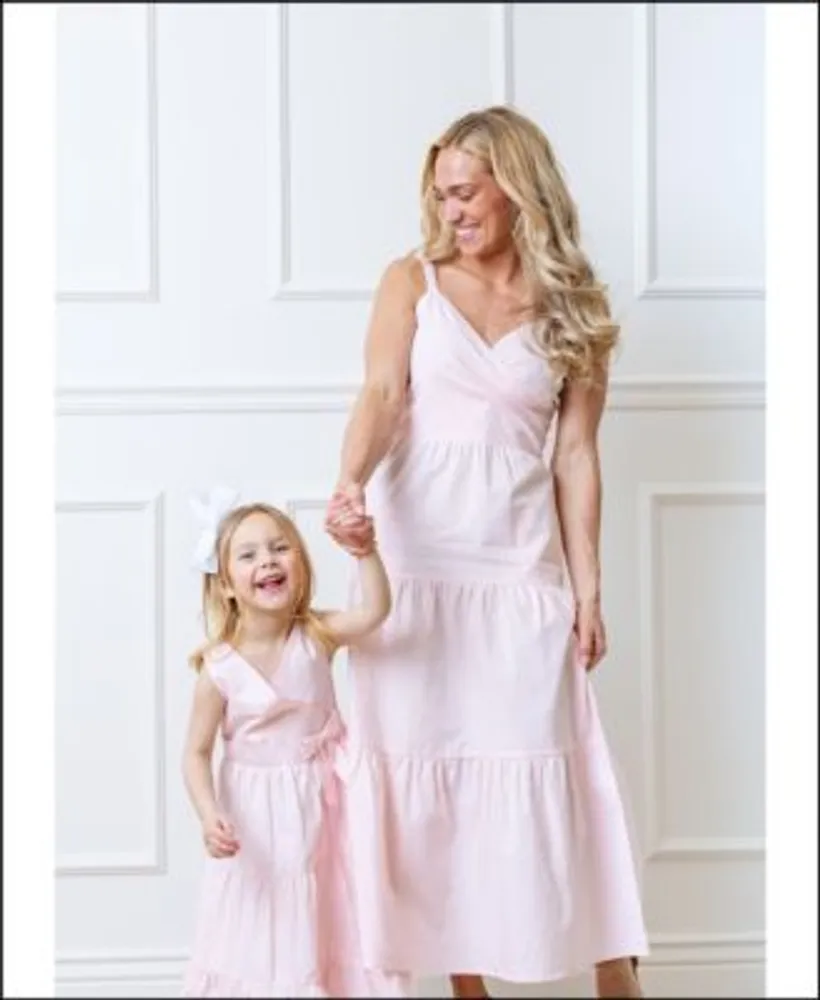 Mommy Me Linen Tiered Maxi Dresses In Pale Pink