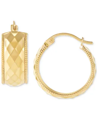 Wide Width Patterned Small Hoop Earrings in 10k Gold, 1"