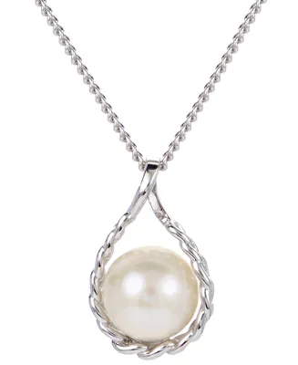 Cultured Freshwater Pearl (8mm) Chain Link 18" Pendant Necklace in Sterling Silver